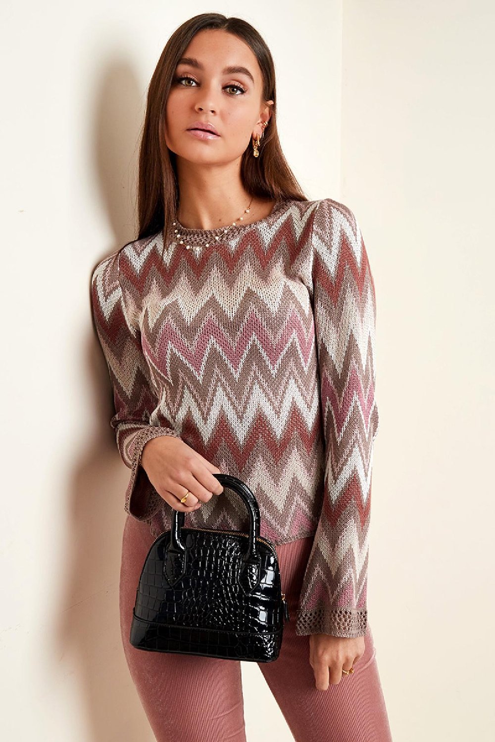 Crochet flare long sleeve top Black S h5Picture5